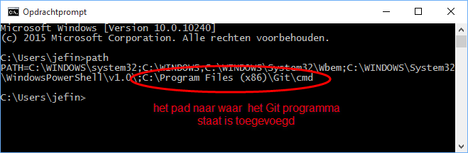 GIT Setup - PATH verifieren in opdrachtprompt